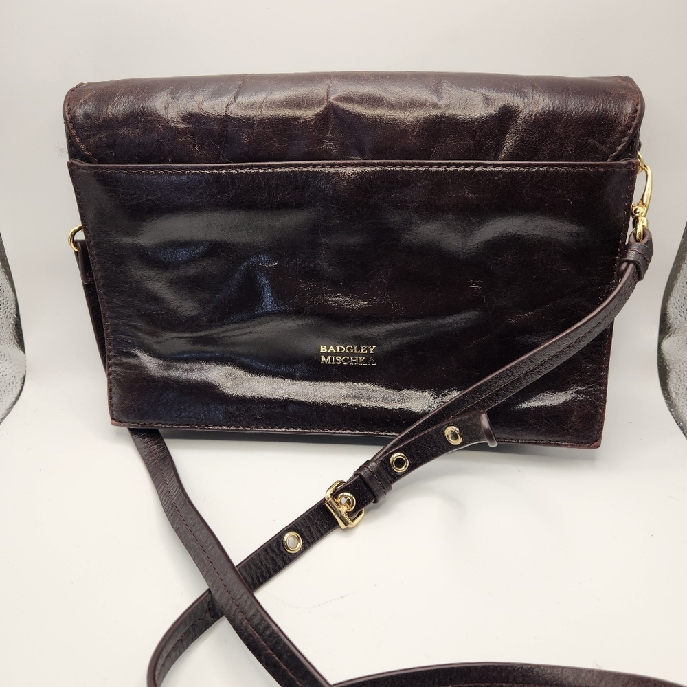 Badgley Mischka Oxblood Leather FoldOver Crossbody Bag Gold Hardware Convertible